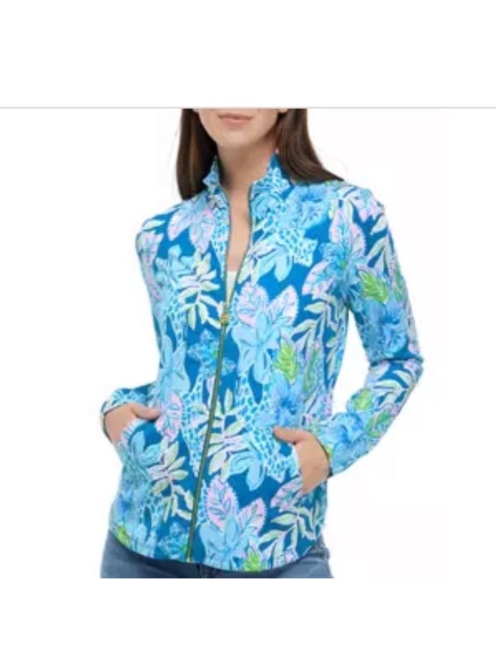 Lilly Pulitzer Blue Floral Zip-Up Jacket S